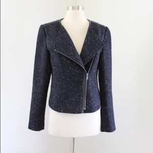 Ann Taylor Navy Tweed Moto Jacket